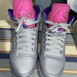 Girls Air Jordan 5 Retro Grey/ Pink Flash